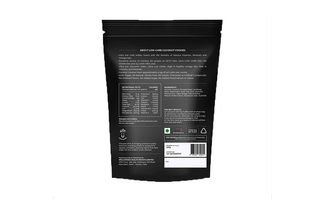 Unsnack Low-carb Chocolate Cookies Coconut   Pack  150 grams